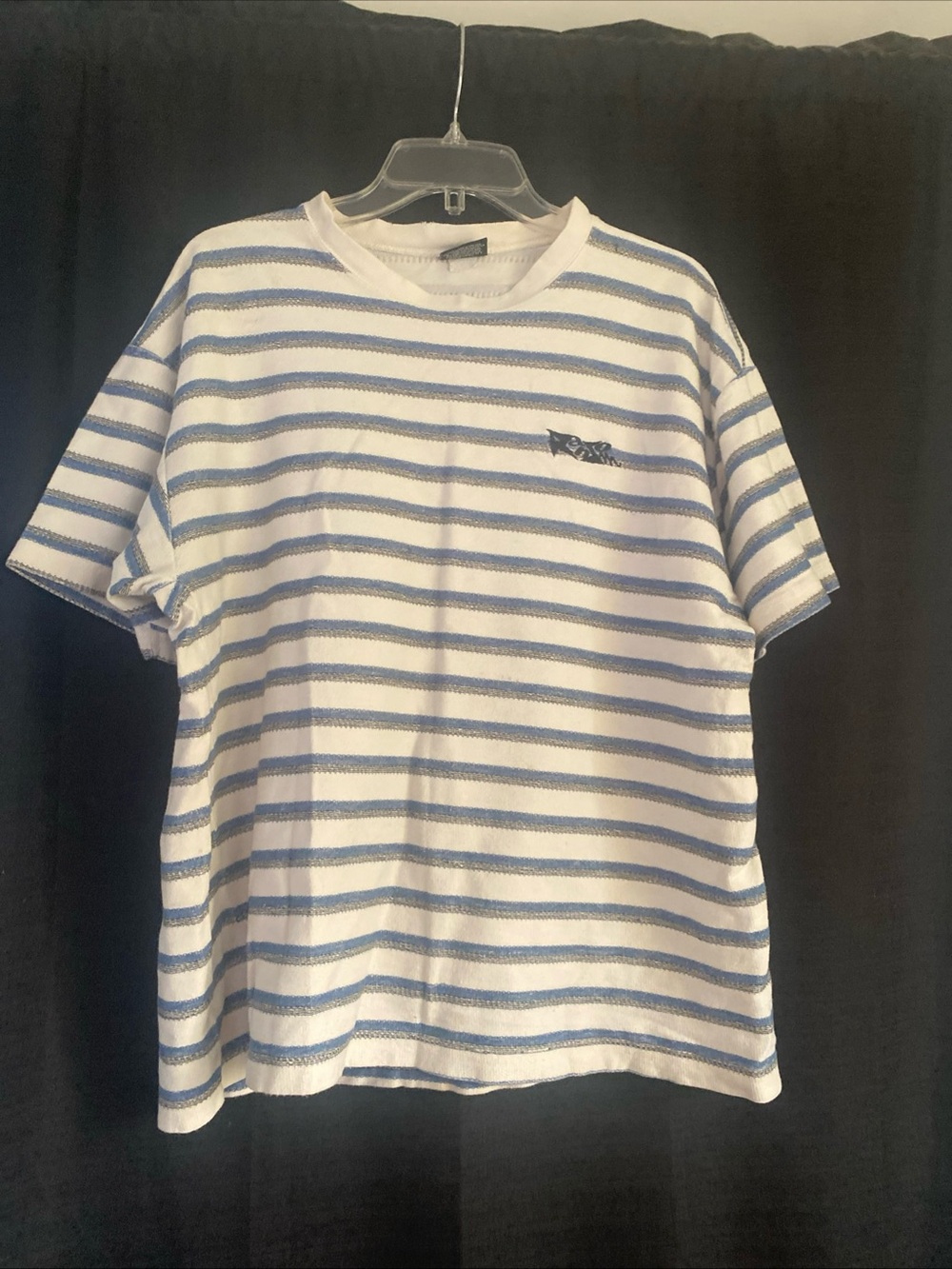 Vintage 90’s Ransom White and Light Blue Striped Short Sleeve Tee